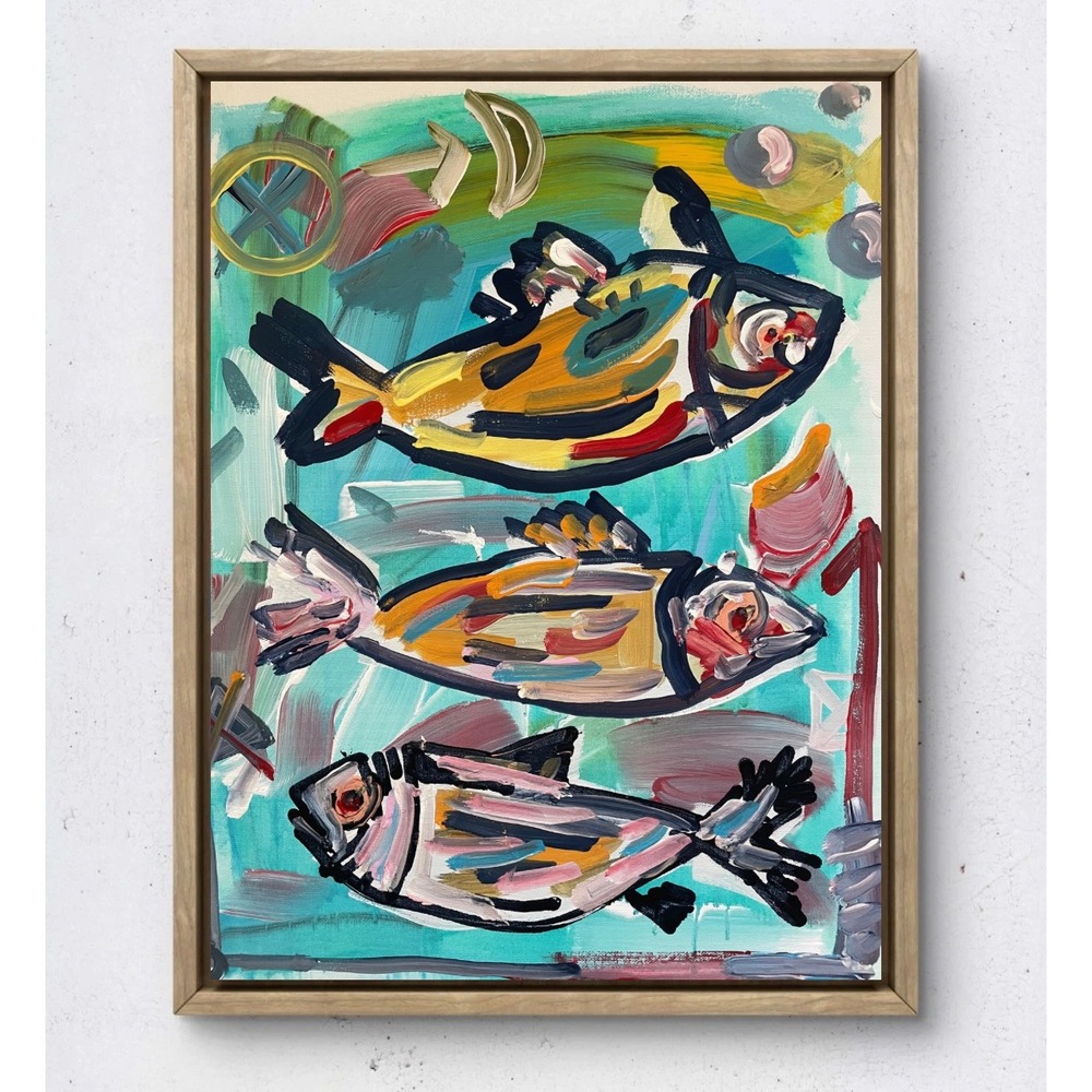 OMAN Original Abstract Fish Oil Painting on Canvas 16x20 Neo-Expressionist Art